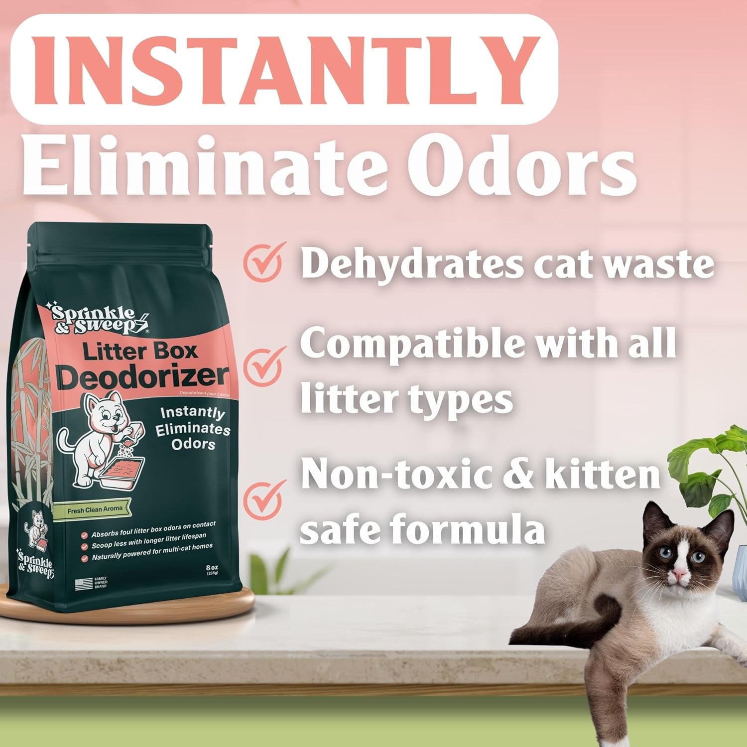Sprinkle & Sweep Litter Box Deodorizer - Cat Litter Deodorizer Non Toxic and Safe for Kittens