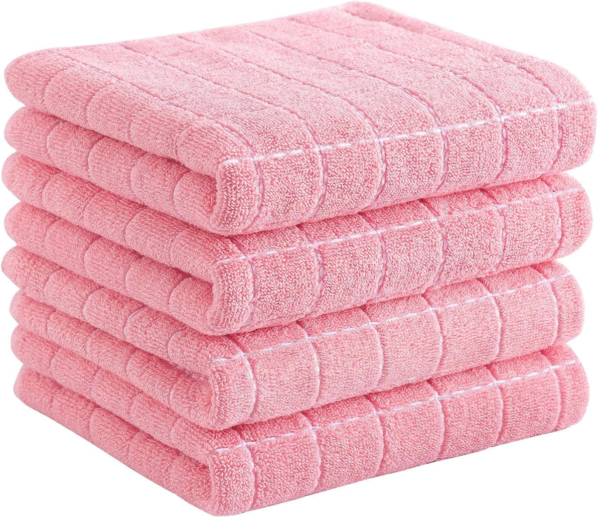 Homaxy 100% Cotton Terry Kitchen Towels(Pink, 13 x 28 inches), Checkered Designed, Soft and Super