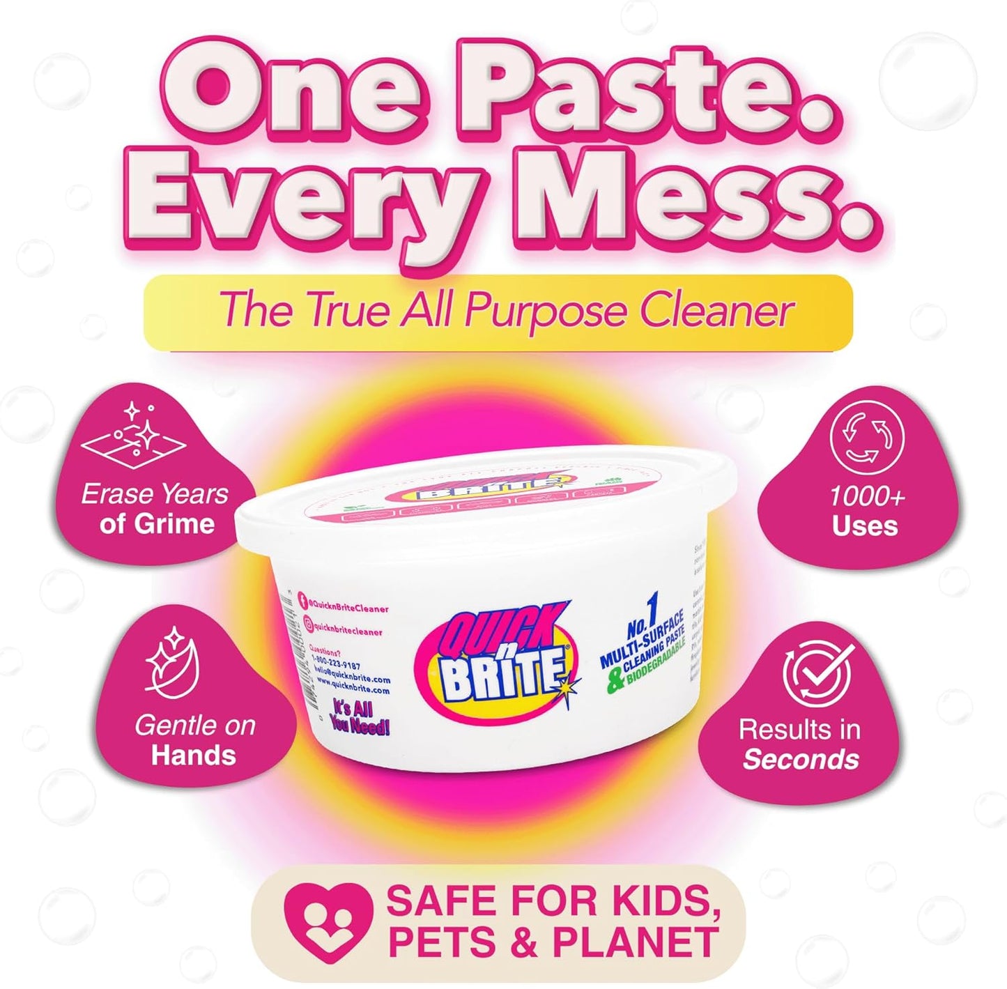 Quick 'n Brite All Purpose Cleaning Paste – Miracle Cleaner for Tough Stains, Biodegradable