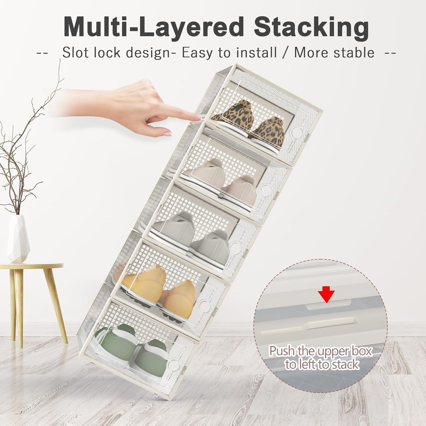 Kuject Large Shoe Organizers Storage Boxes for Closet, 12 Pack Clear Plastic Stackable Storage Bins