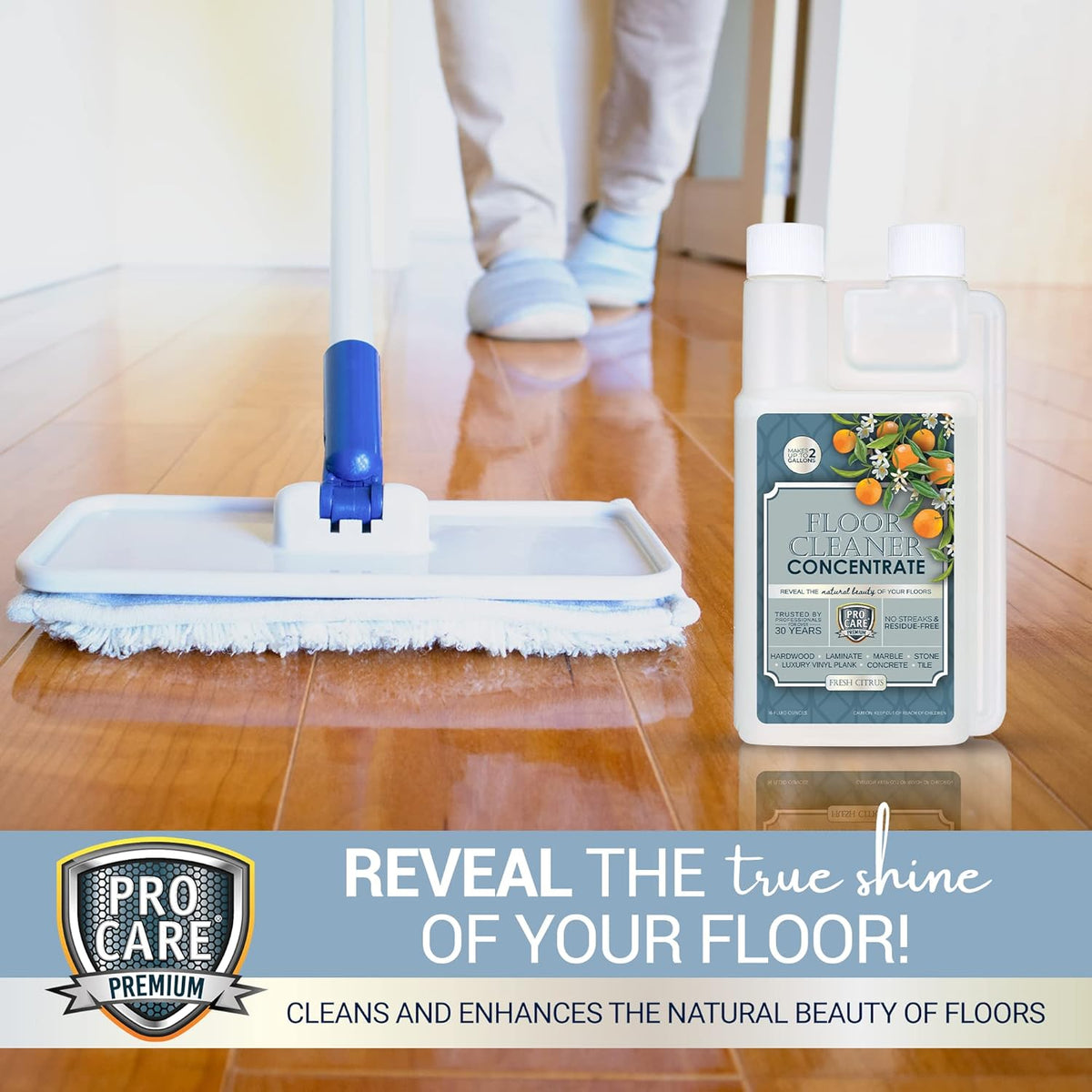 ProCare Citrus Floor Cleaner Concentrate (Made in USA) | Vinyl, Wood, Tile, Stone & Laminate Floor