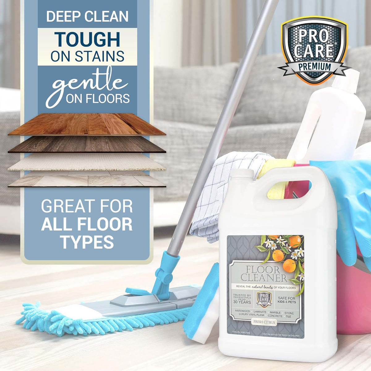 ProCare Floor Cleaner (Made in USA) | Tile, Stone, Laminate, Vinyl & Natural Wood Floor Cleaner for
