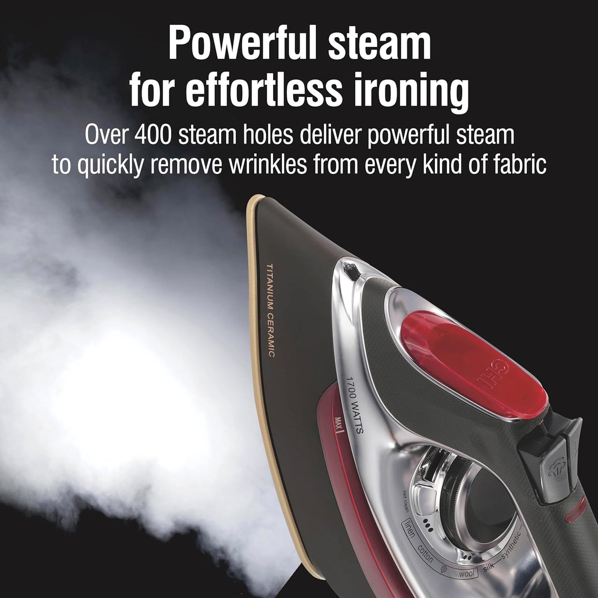 CHI Steam Iron for Clothes with 8’ Retractable Cord, 1700 Watts, 3-Way Auto Shutoff, 400+ Holes