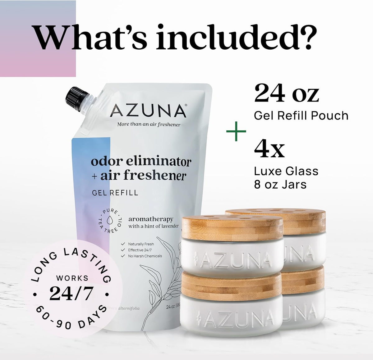 Azuna Air Freshener & Odor Eliminator for Strong Odor | 4 Room Kit Includes (4) Empty Luxe Glass