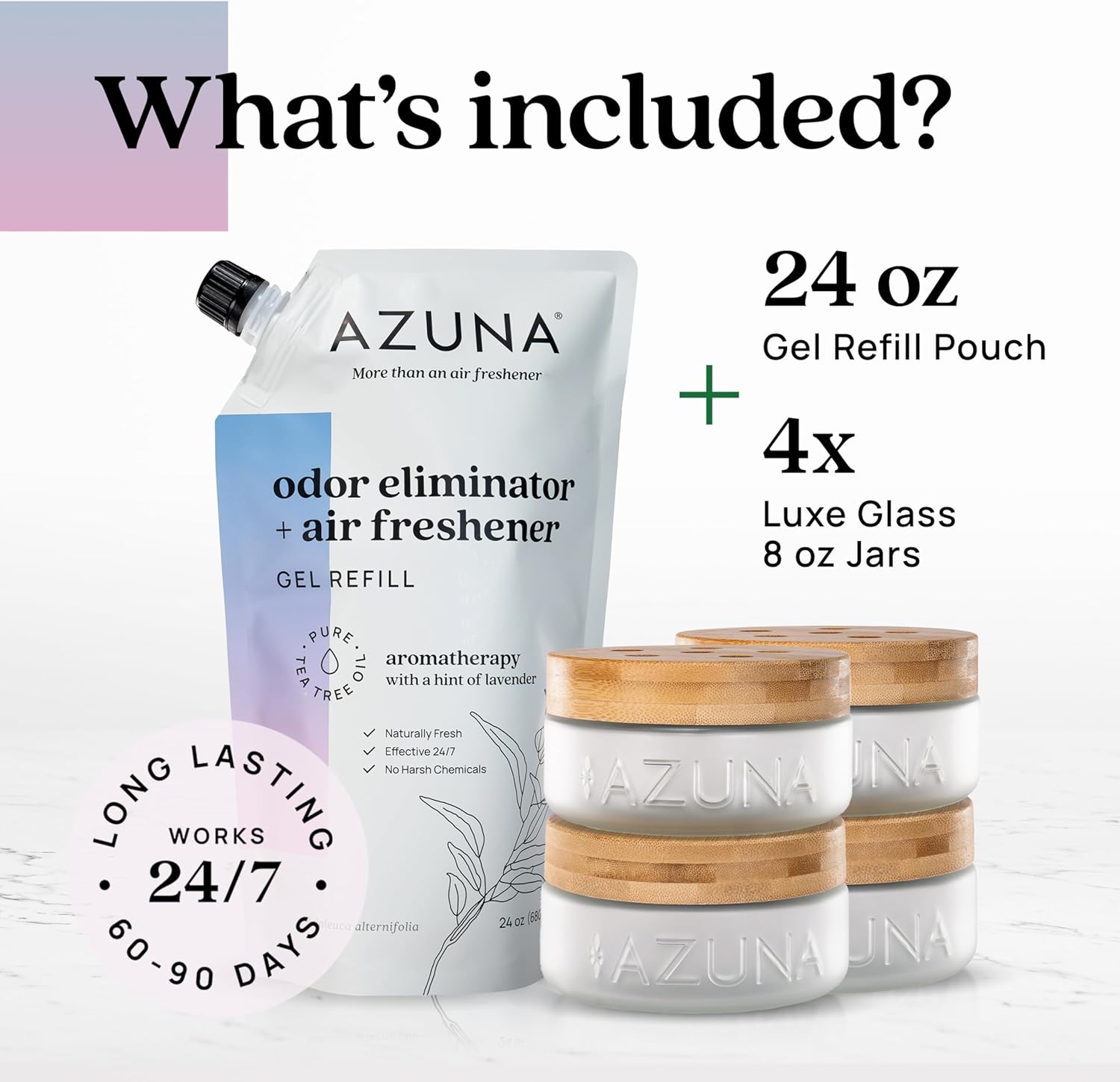 Azuna Air Freshener & Odor Eliminator for Strong Odor | 4 Room Kit Includes (4) Empty Luxe Glass