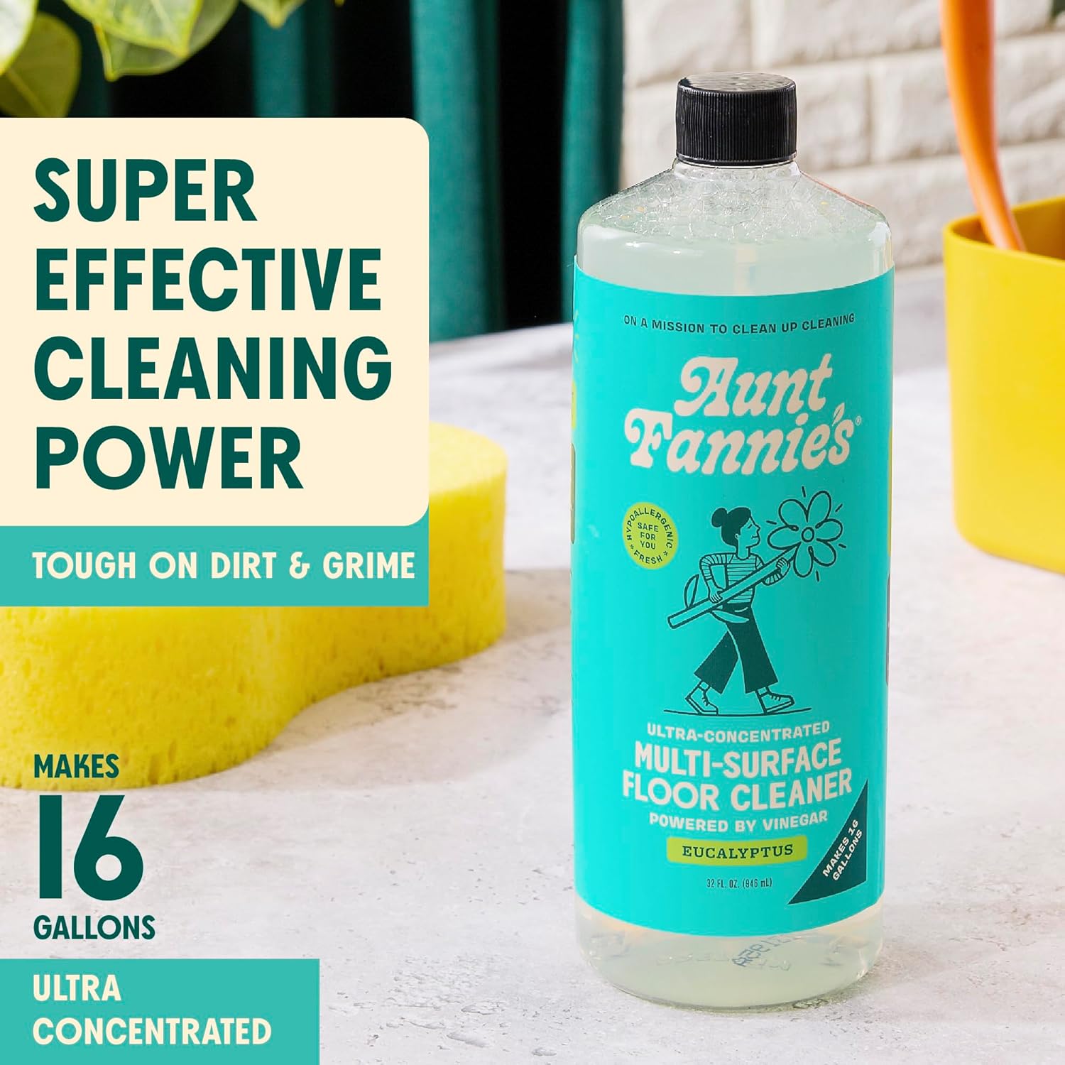 Aunt Fannie's Ultra Concentrated Floor Cleaner Vinegar Wash, Multi-Surface Solution For Mopping