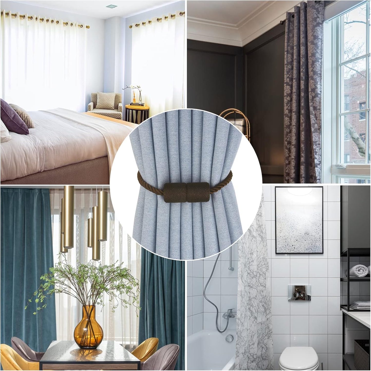 Magnetic Curtain Tiebacks 6 Pack Coffee Curtain Rope Tieback Curtain Holders for Drapes Modern Tie