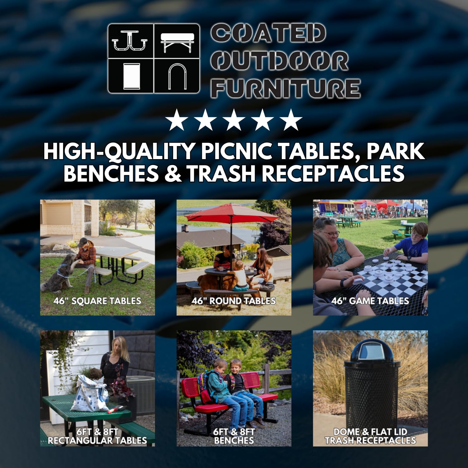 COATEDOUTDOORFURNITURE RFT-TXTBUR Heavy Duty 32 Gallon Round Trash Receptacle, Liner Included