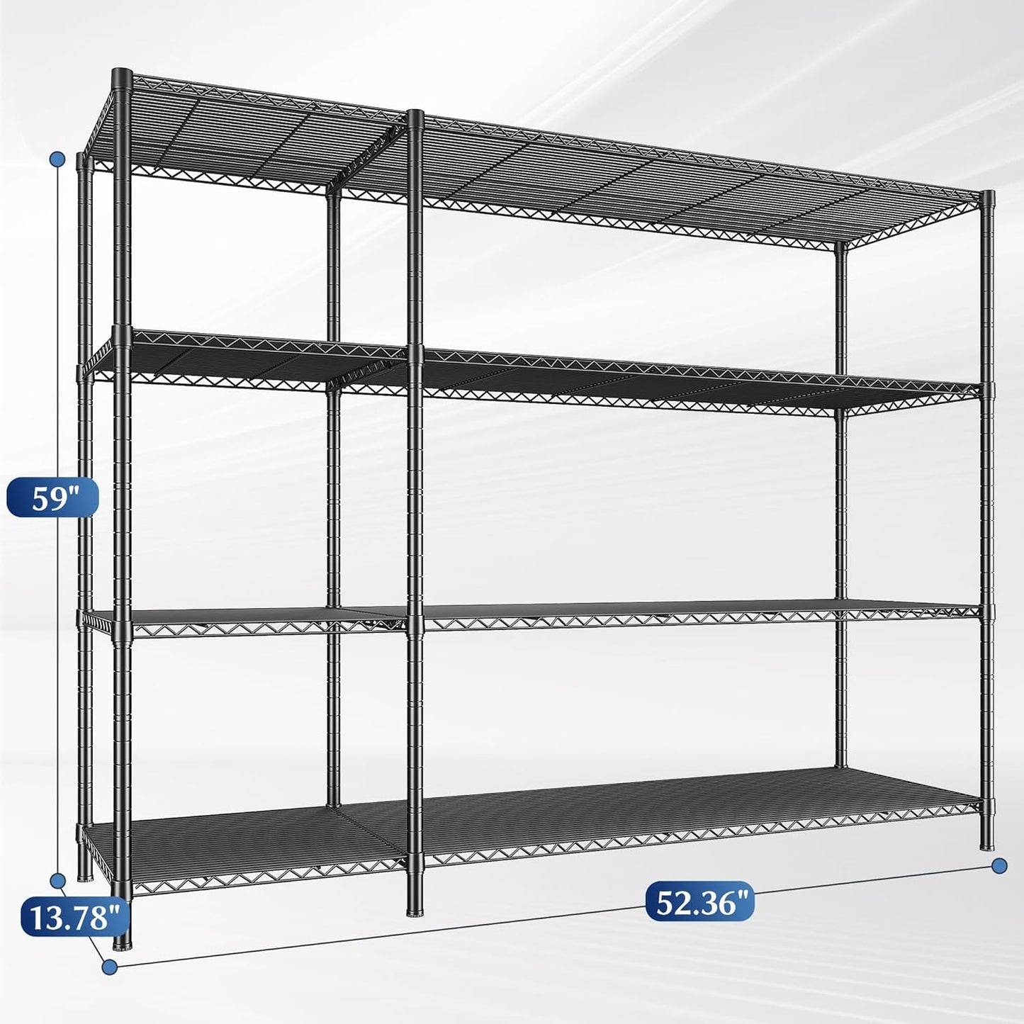 52.36''W Storage Shelves Metal Shelving Unit Load 1120LBS 4 Tier Wire Shelving for Storage Rack