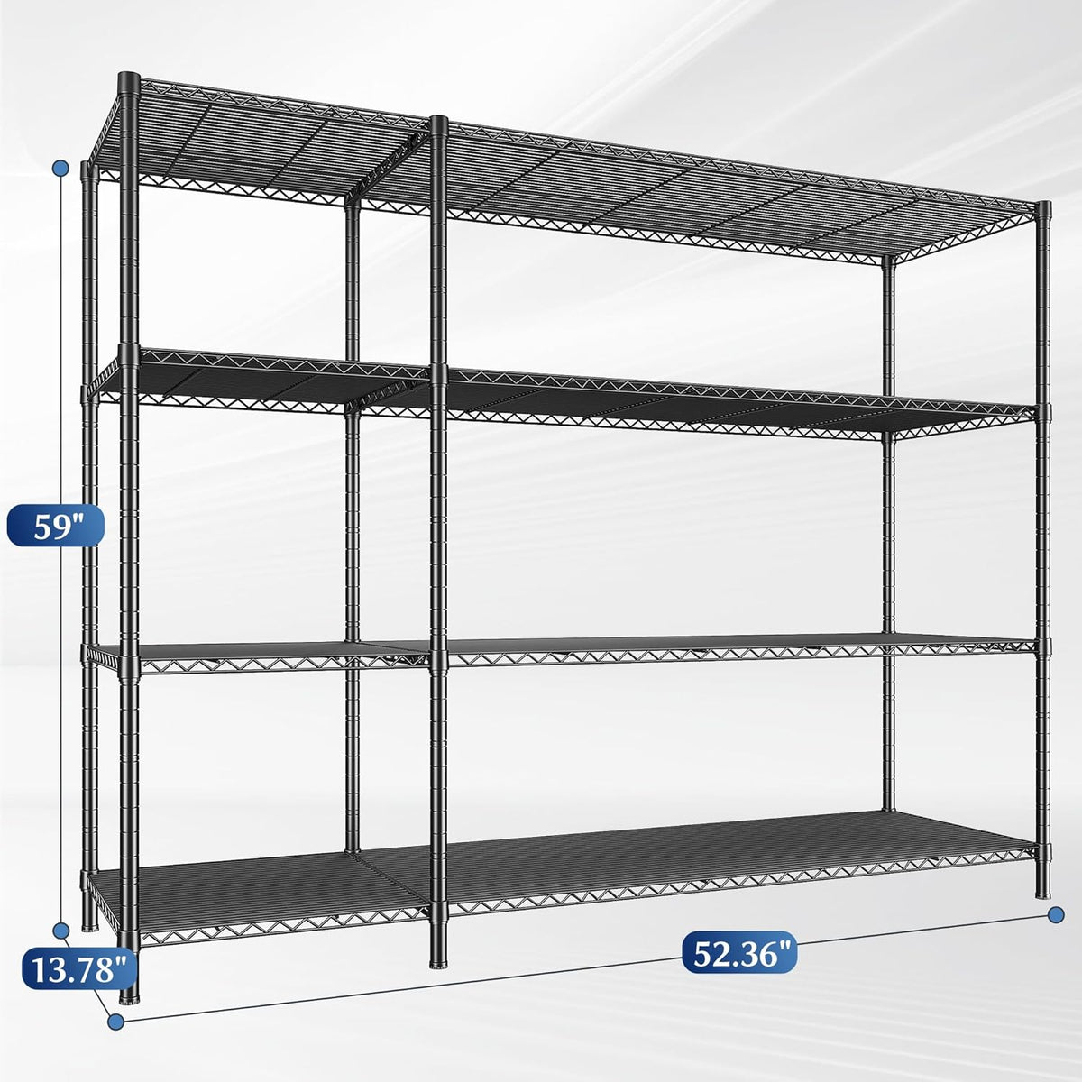 52.36''W Storage Shelves Metal Shelving Unit Load 1120LBS 4 Tier Wire Shelving for Storage Rack