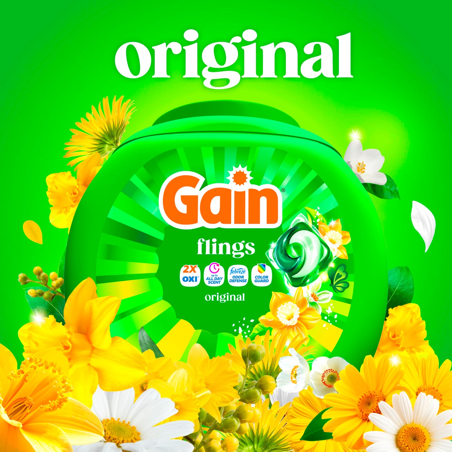 Gain Flings Liquid Washing Detergent Pods, Now with Odor Defense + Color Guard, Original Scent