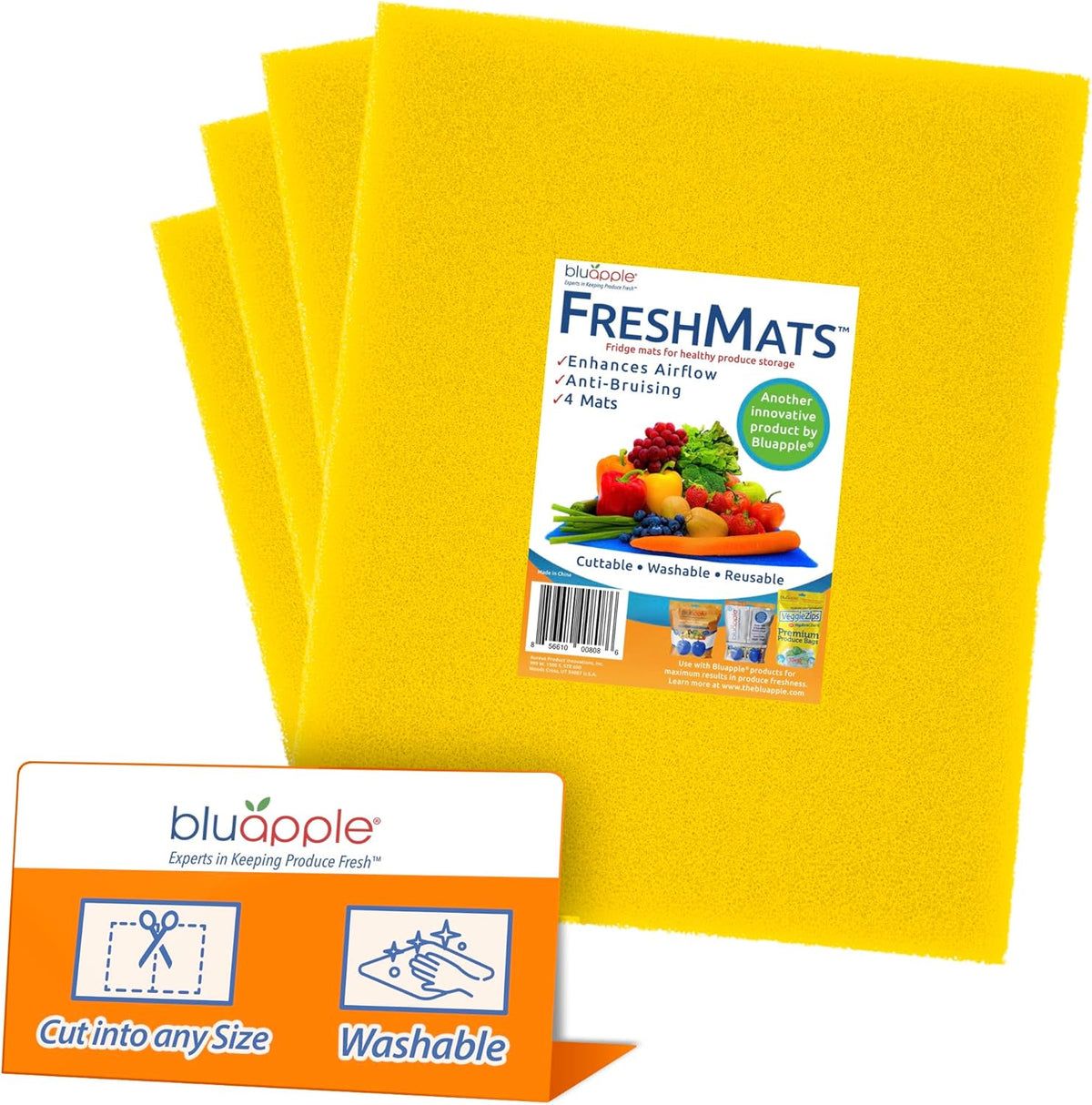 Bluapple FreshMats, Refrigerator Bin Liner, Fridge Drawer Mats, Crisper Life Extender Liner Keeps