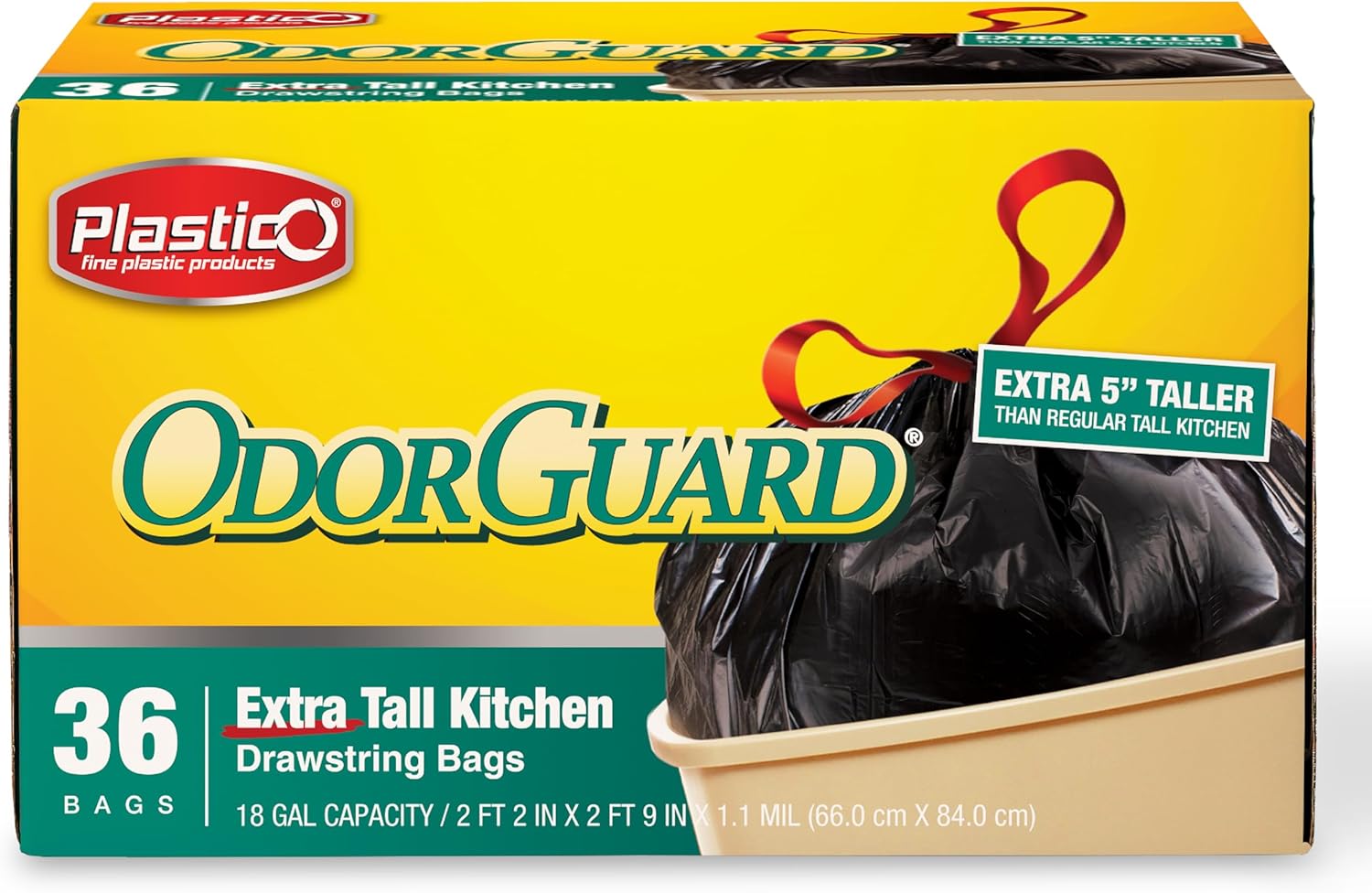 Plastico Extra Tall Kitchen Trash Bags - 18 Gallon, Black, 36 Garbage Bags, Extra Strong, Easy