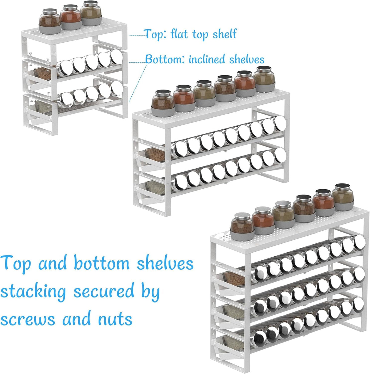 Expandable, Stackable, Adjustable Spice Rack kitchen Organizer,Metal Pantry Storage Shelves