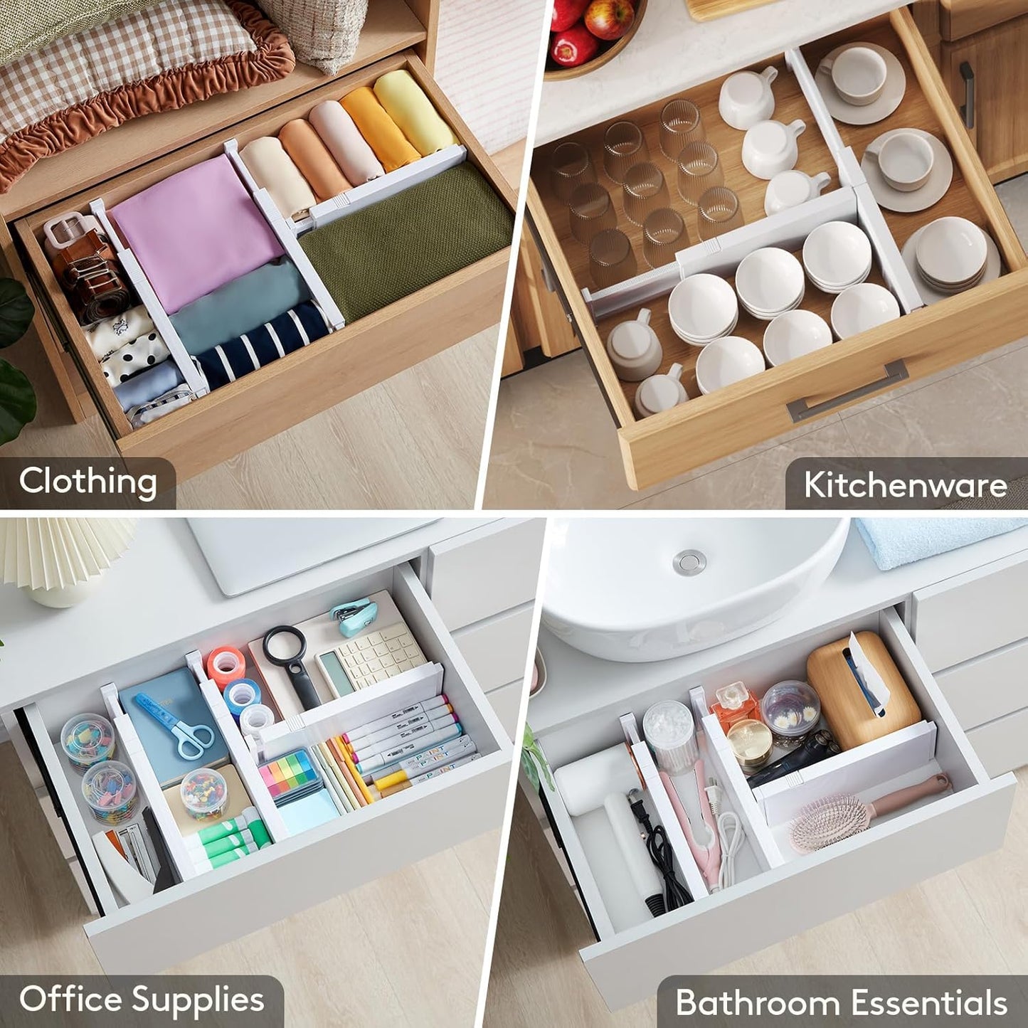 Lifewit 16 Pack Drawer Dividers 4" High, 11-17" Adjustable Drawer Organizers for Clothes