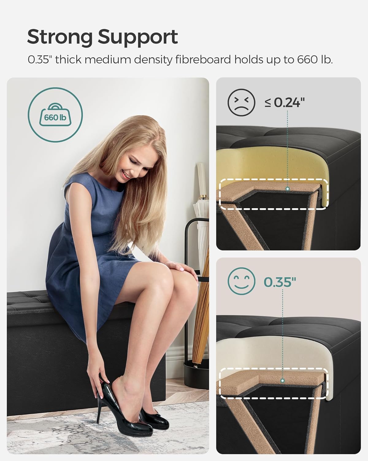 SONGMICS MAZIE Collection - 30 Inches Storage Ottoman Bench with Flipping Lid, Storage Chest