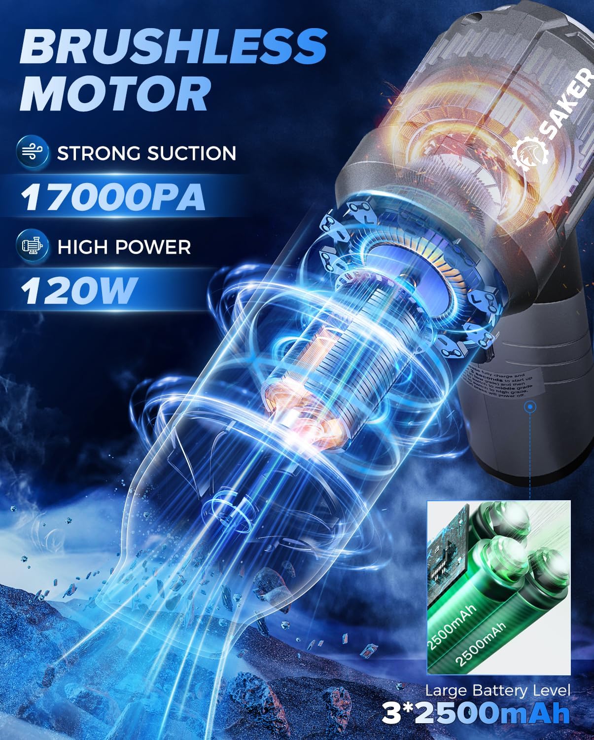 Saker Car Vacuum Portable Cordless, Foldable Mini Handheld Vacuum Cordless and Air Duster 17000PA