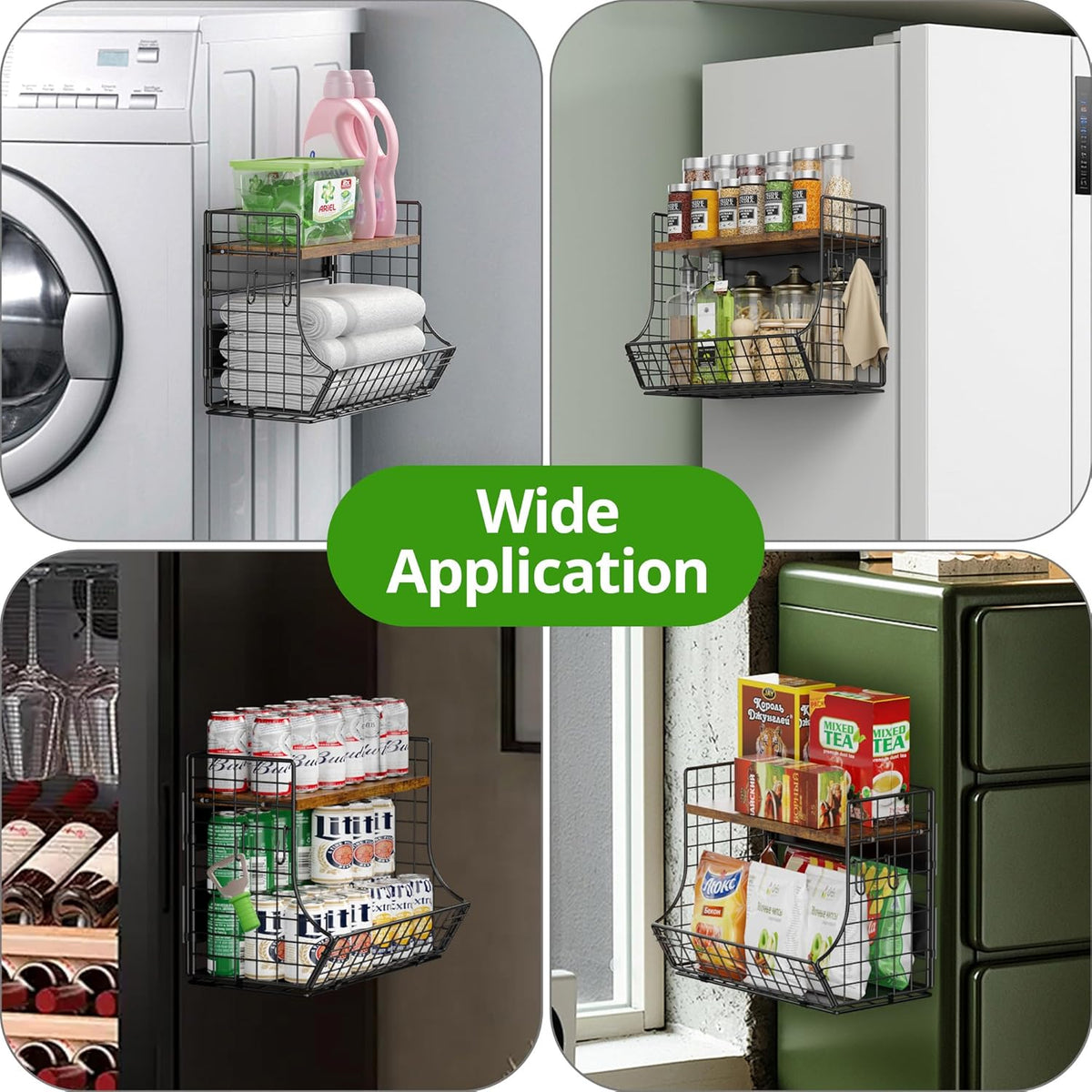 Magnetic Shelf for Fridge with Wood Lid, Fruit Potato and Onion Storage Bins, Pantry Organizers and