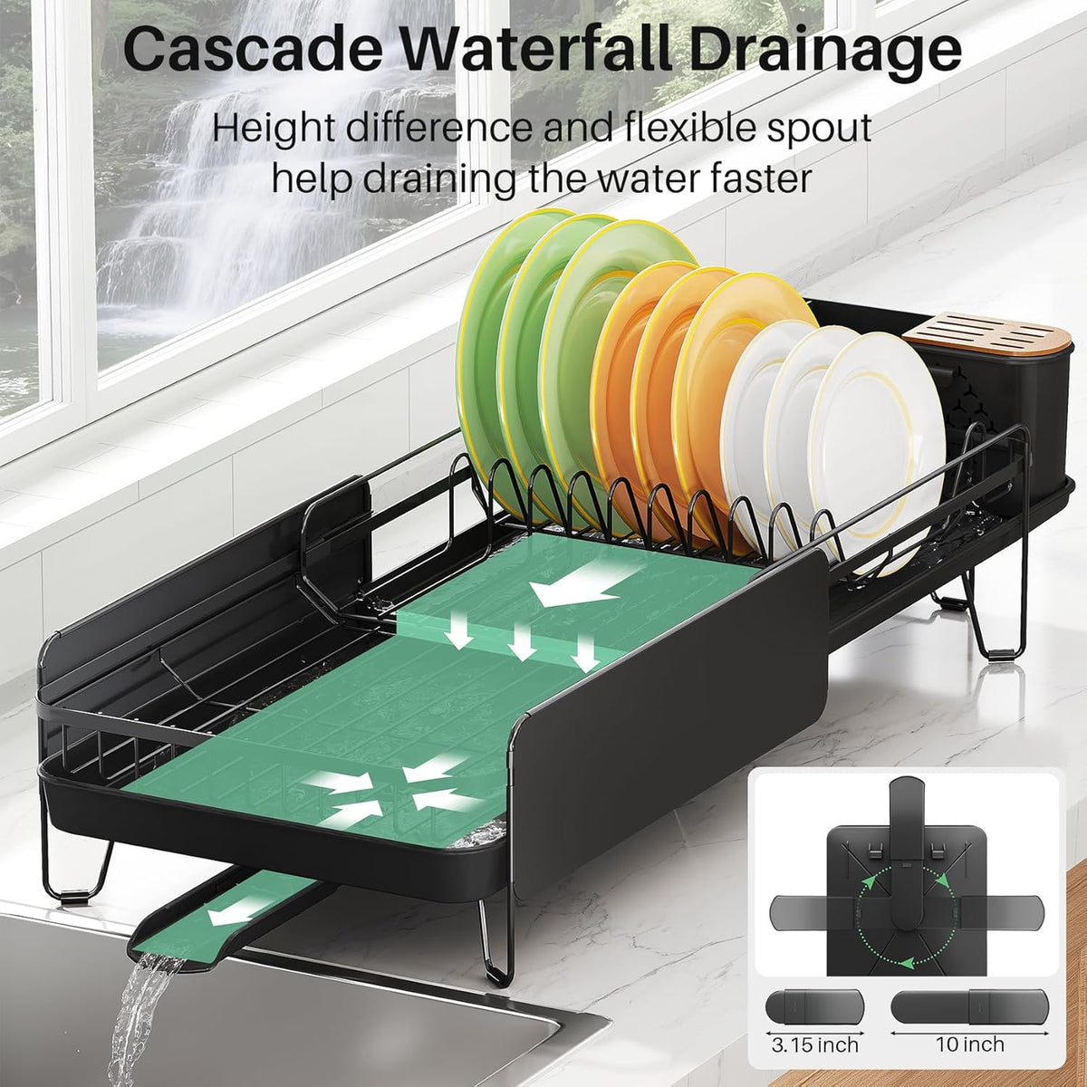 Dish Drying Rack - Large Dish Racks for Kitchen Counter, Expandable Dish Drainers with Cutlery