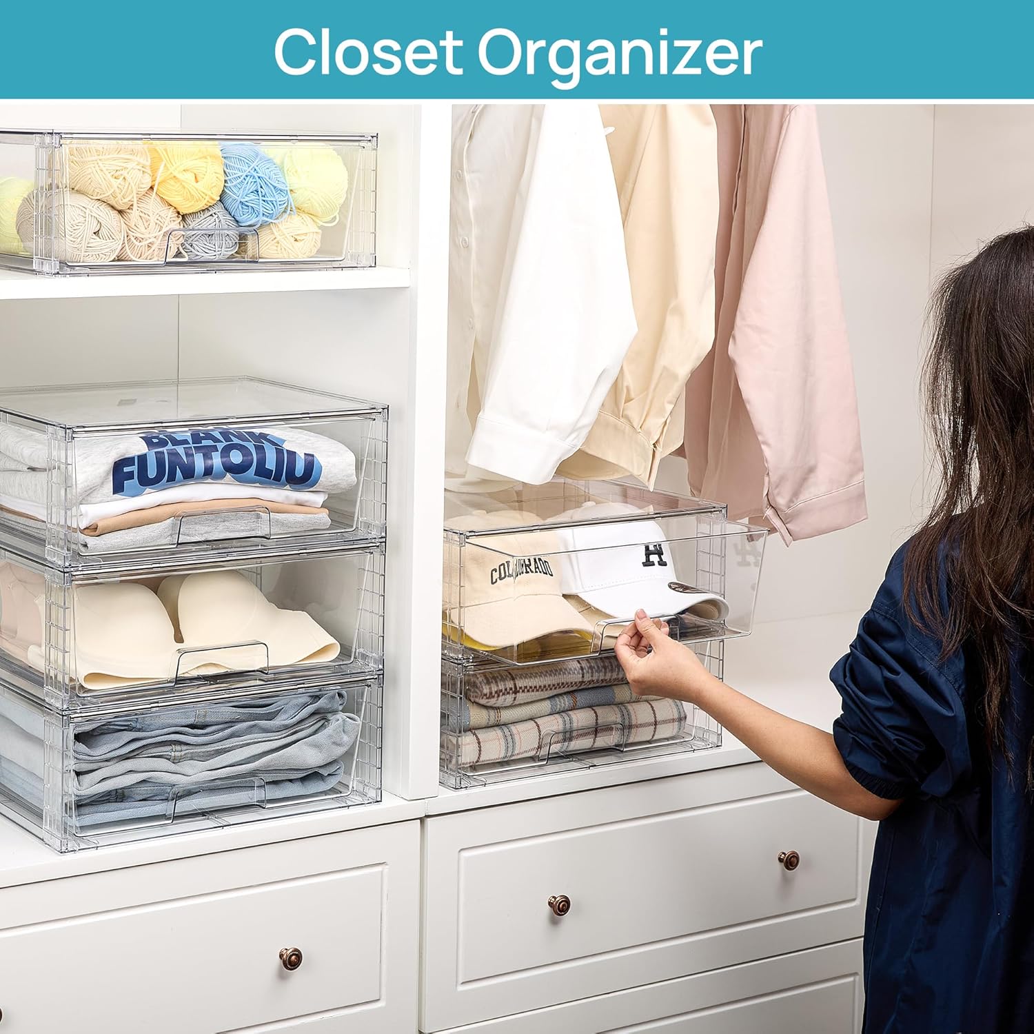 Vtopmart 6 Pack Large Stackable Storage Drawers,Easily Assemble Acrylic Bathroom Closet Undersink