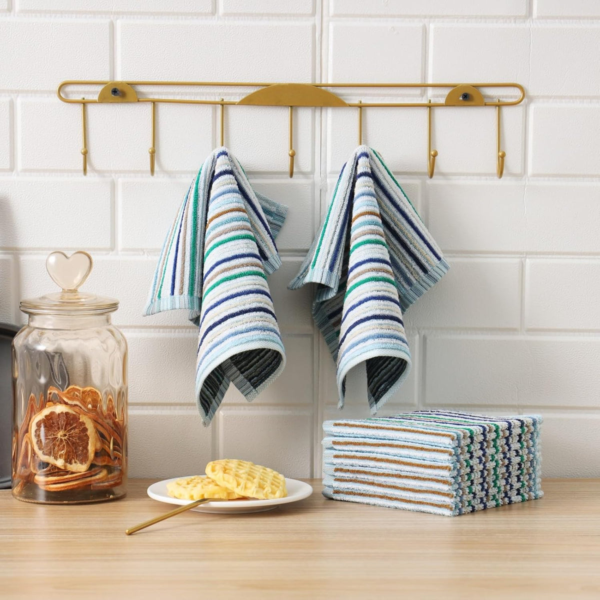 Oeleky Kitchen Dishcloths for Washing Dishes, Ultra Absorbent Dish Rags, Cotton Cleaning Cloths
