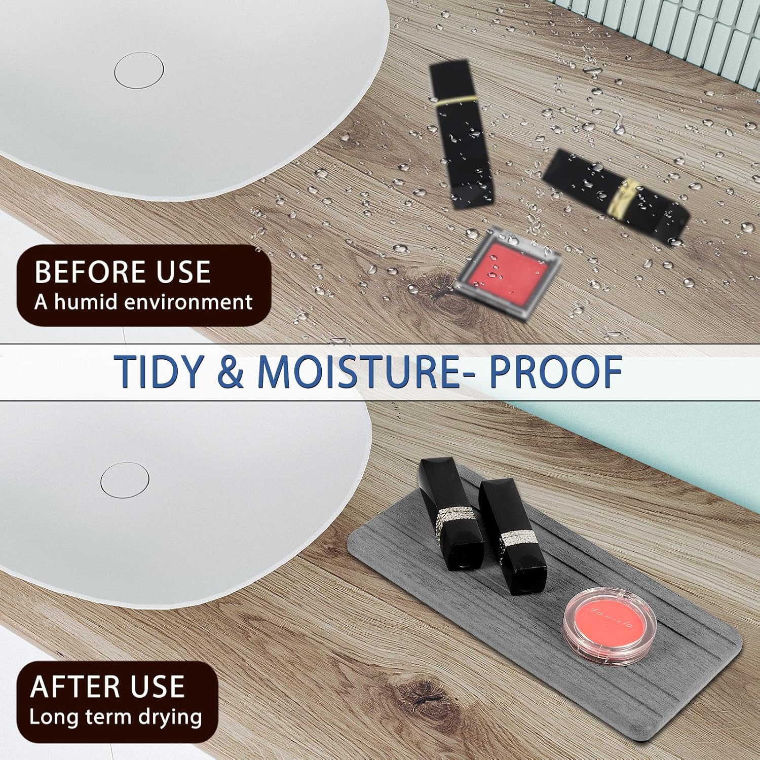 2PCS Water Absorbing Stone Tray, Quick Drying Diatomite Stone Sink Tray, Water Absorbent Diatomite