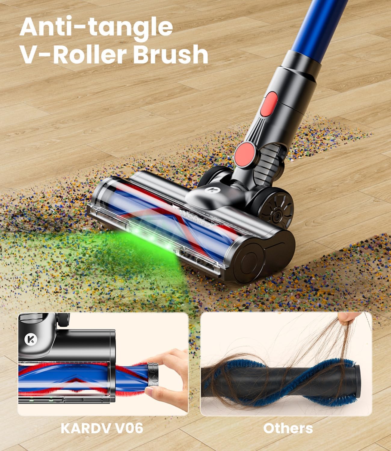 Cordless Vacuum Cleaner, 500W/40Kpa Vacuum Cleaners for Home, 60Mins Stick Vacuum with LED Display