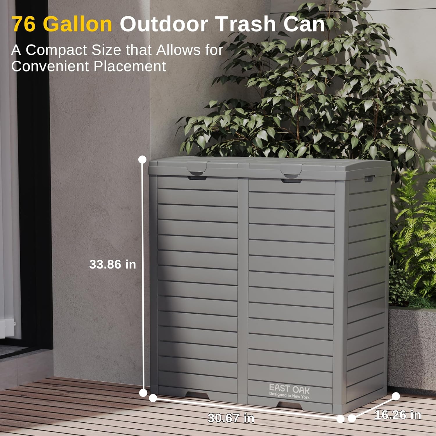 EAST OAK 76 Gallon Outdoor Trash Can | Waterproof Resin Garbage Can with Tiered Lid & Drip Tray |