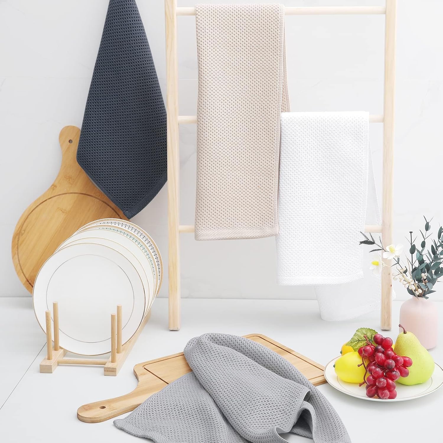 Homaxy 100% Cotton Waffle Weave Kitchen Dish Towels, Ultra Soft Absorbent Quick Drying Cleaning