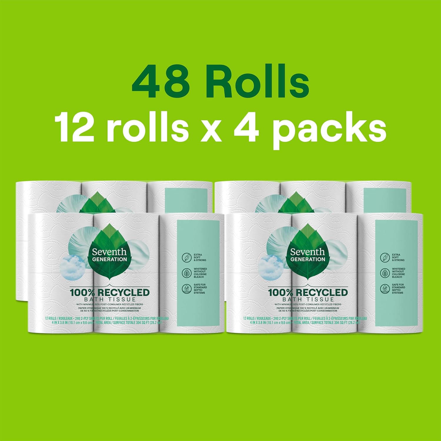 Seventh Generation Toilet Paper Recycled Bath Tissue 4-Pack 100% Recycled Paper 2-ply without