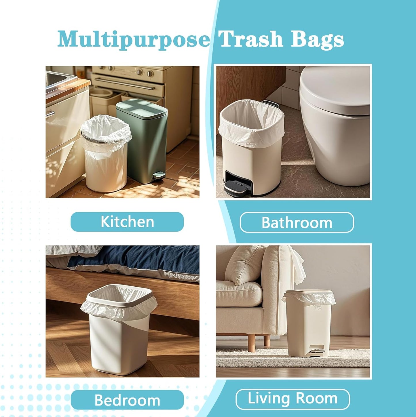 300 Count 8 Gallon Trash Bags, 13 Micron Extra Thick Medium Garbage Bags, 7-9 Gallon Unscented