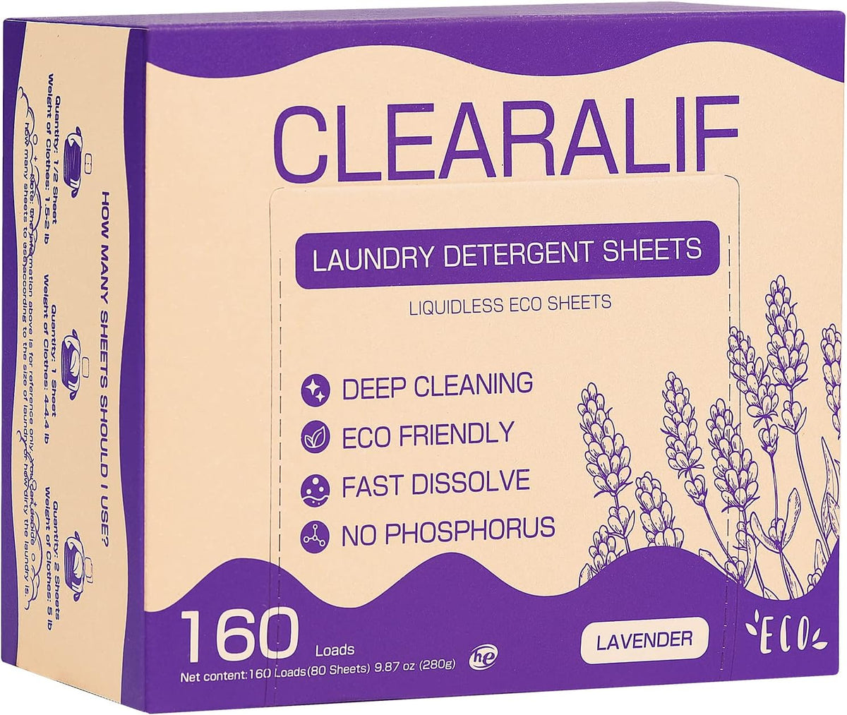 CLEARALIF Laundry Detergent Sheets 80 Sheets (Up to 160 Loads), Lavender - Great For Apartments