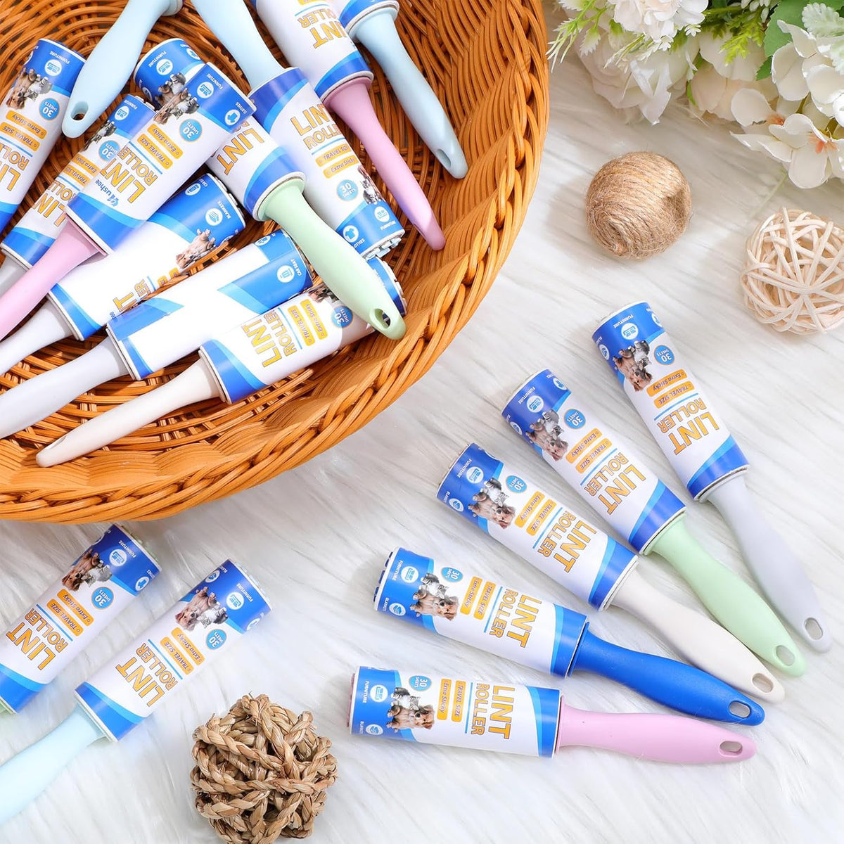 Hushee 24 Pack Bulk Mini Lint Roller for Travel 720 Sheets 6'' Small Lint Removers Portable Lint