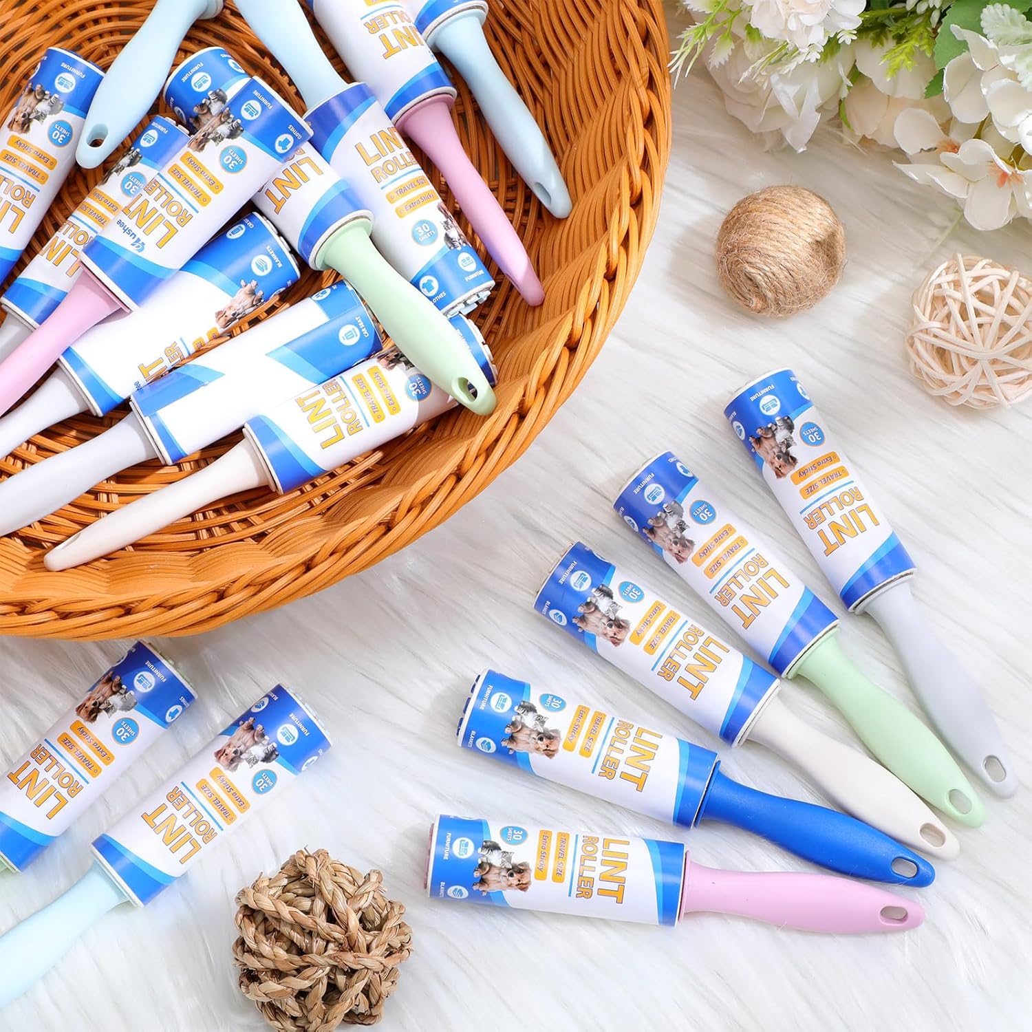 Hushee 24 Pack Bulk Mini Lint Roller for Travel 720 Sheets 6'' Small Lint Removers Portable Lint