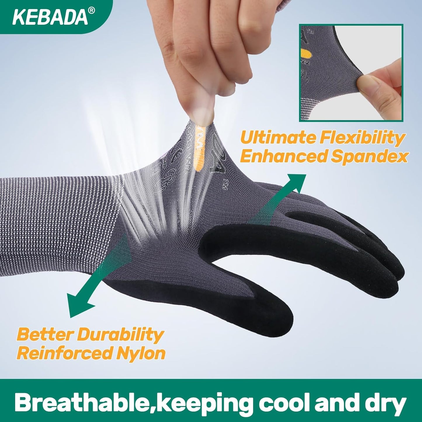 Kebada W2 Safety Work Gloves, Micro-Foam Nitrile Coated Gloves, Touchscreen,Ideal for Package
