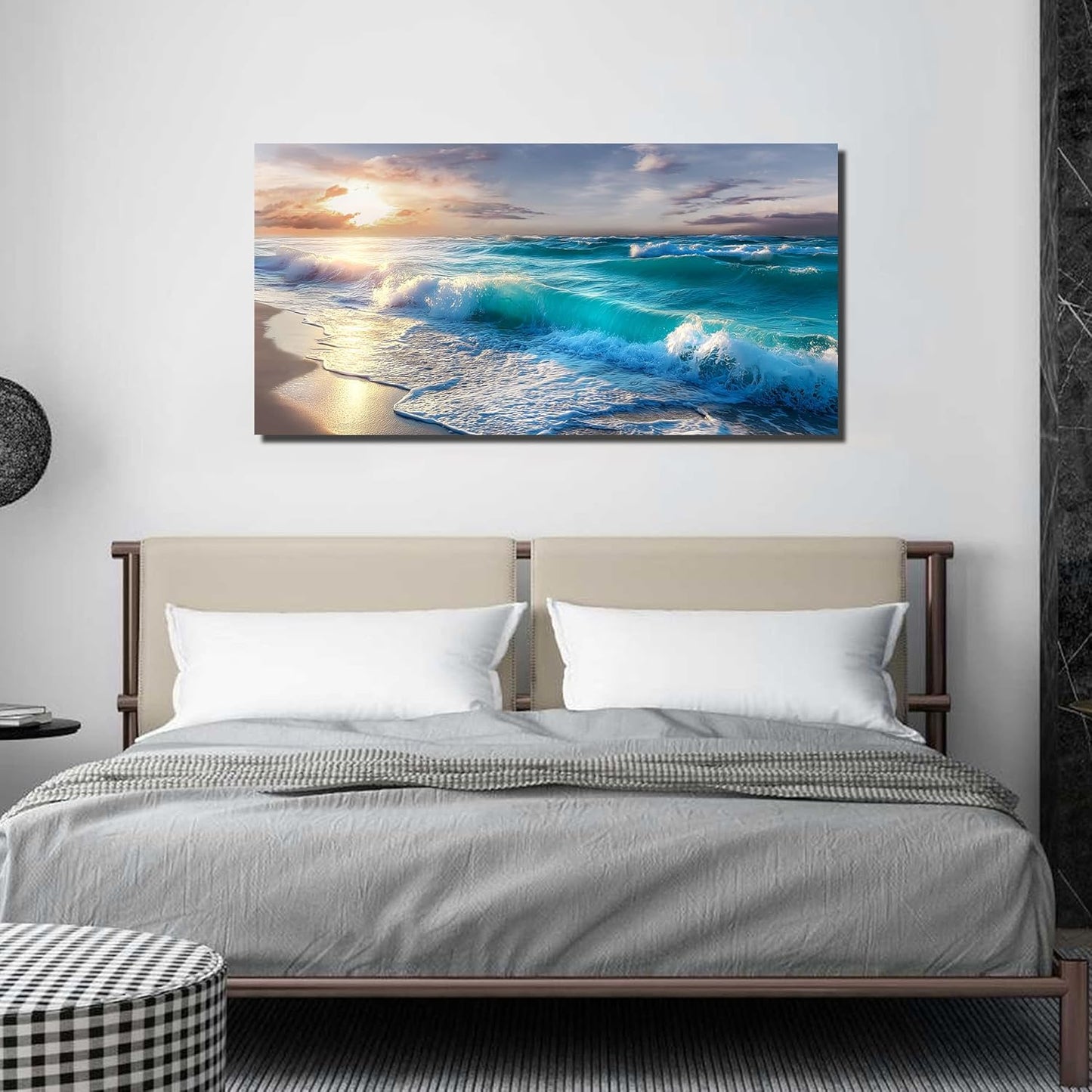 GUGIKA Ocean Wall Art for Living Room, Blue Wave and Large Coastal Beach Canvas Wall-Decor for