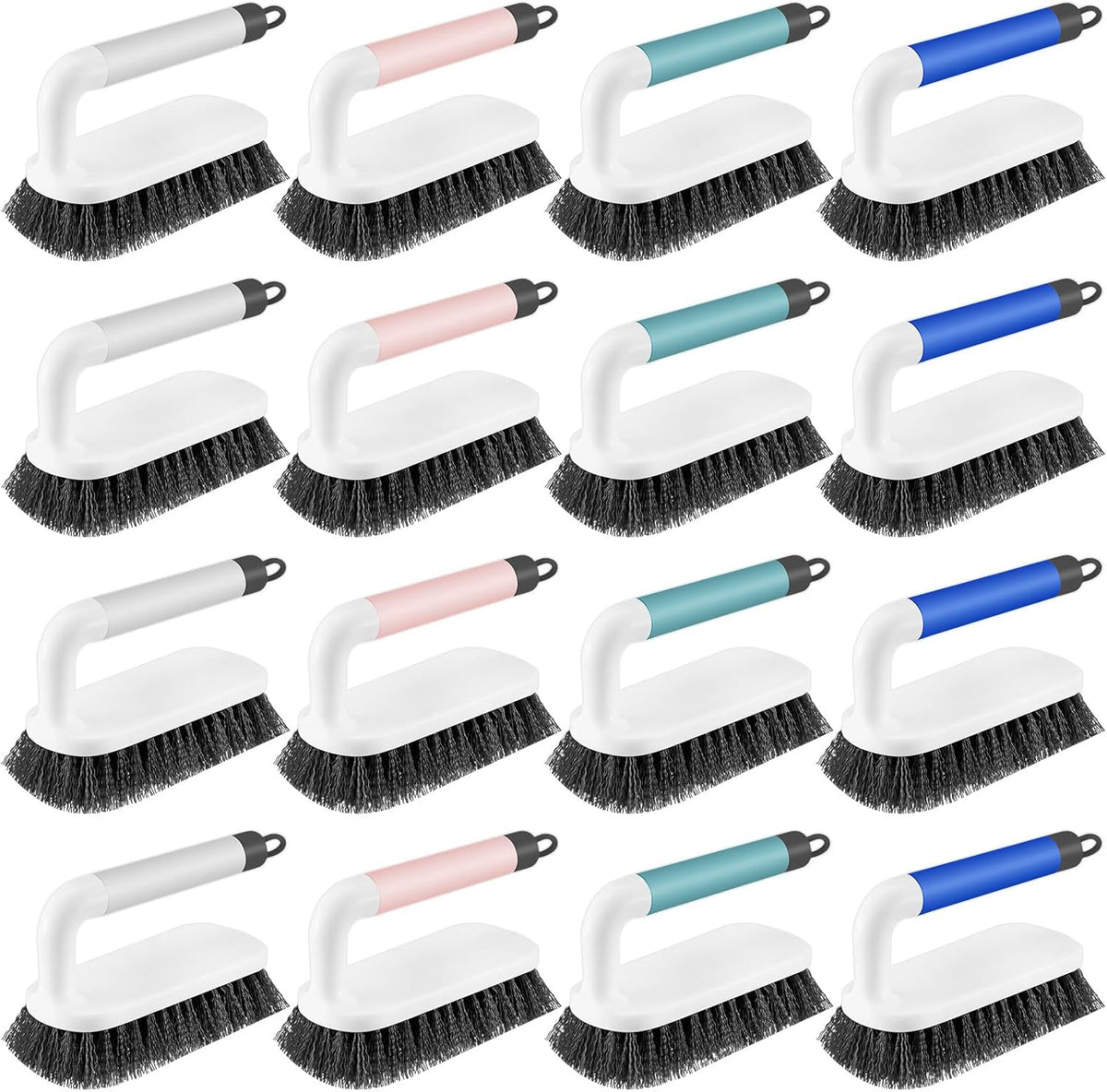 16 Pack Scrub Brush Heavy Duty Cleaning Brushes with Handle Stiff Bristles Scrub Brush Bulk for