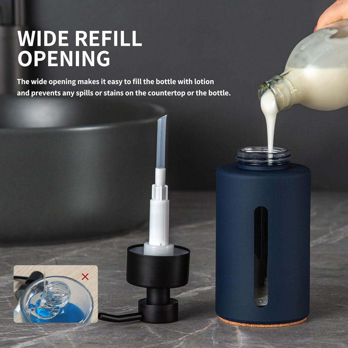 Enra Foaming Soap Dispenser with Window,12oz Blue Kitchen Soap Dispenser with Stainless Steel Hand