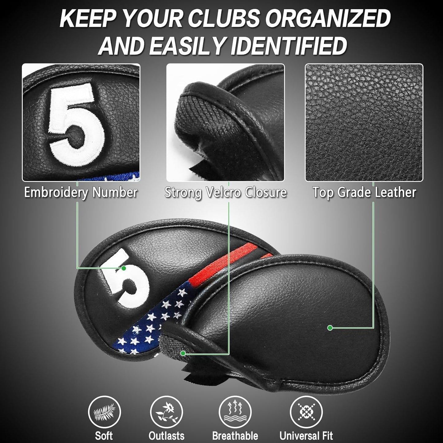 FINGER TEN Premium Synthetic Leather Stylish Iron & Wedge Golf Head Covers Value 12 Piece Set