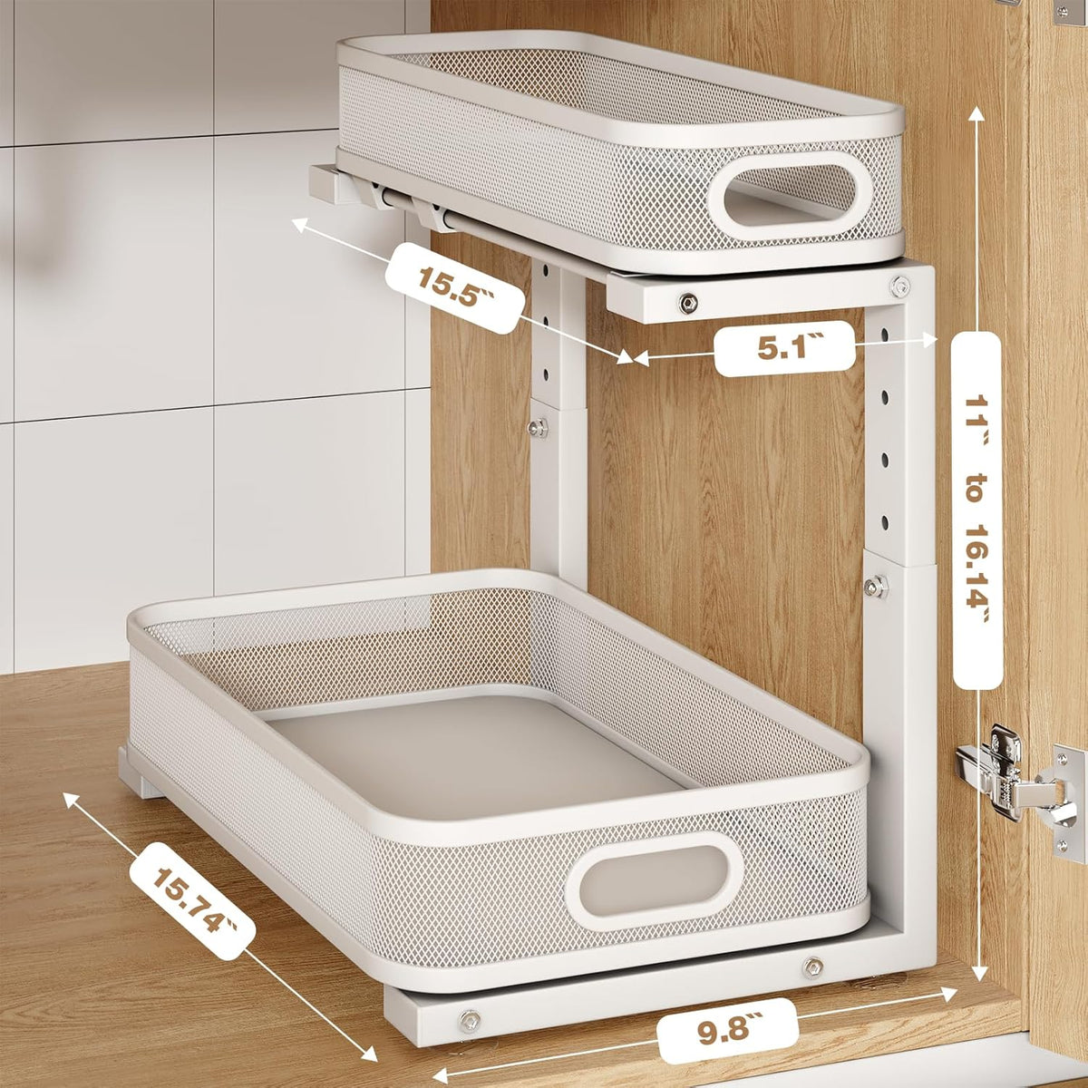 2 Pack Under Sink Organizer With Smooth Cylindrical Rail,2-Tier Pull Out Multi-Purpose Cabinet