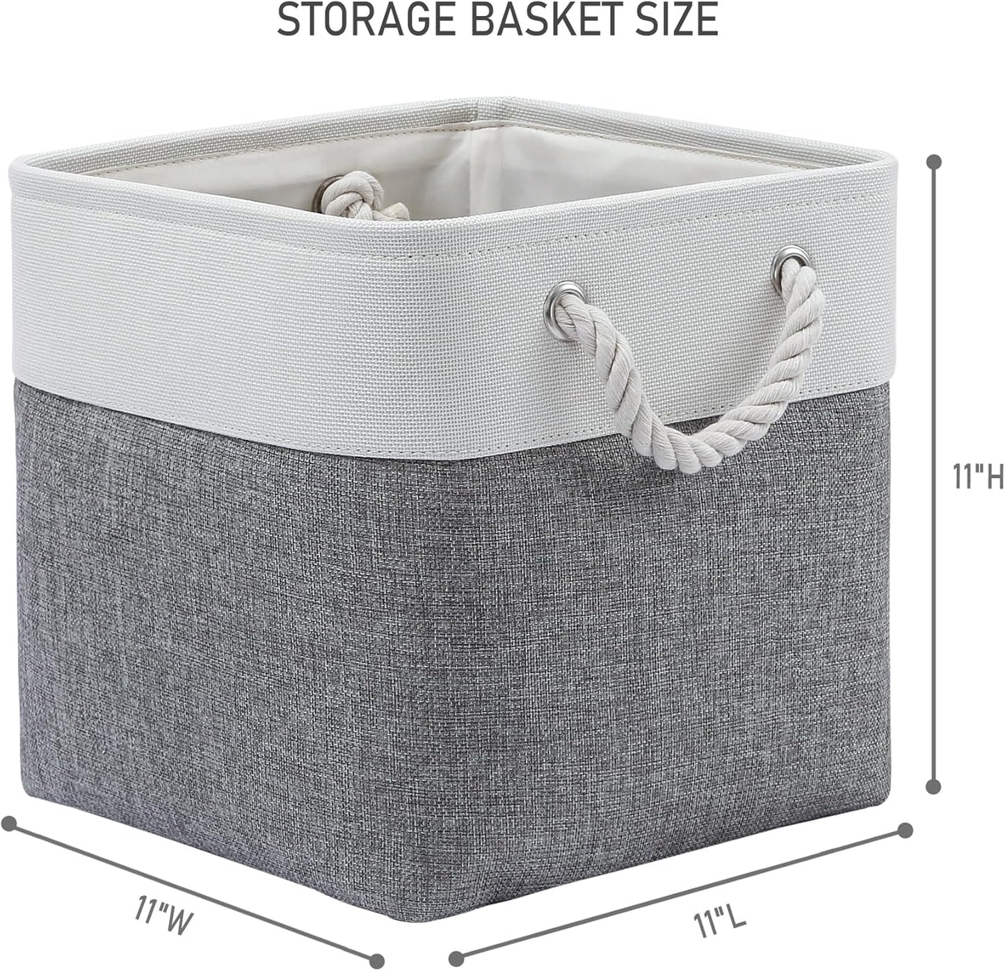 11 x 11 Inch Storage Cubes, 6 Pack Large Collapsible Fabric Storage Bin with Ropes, Foldable