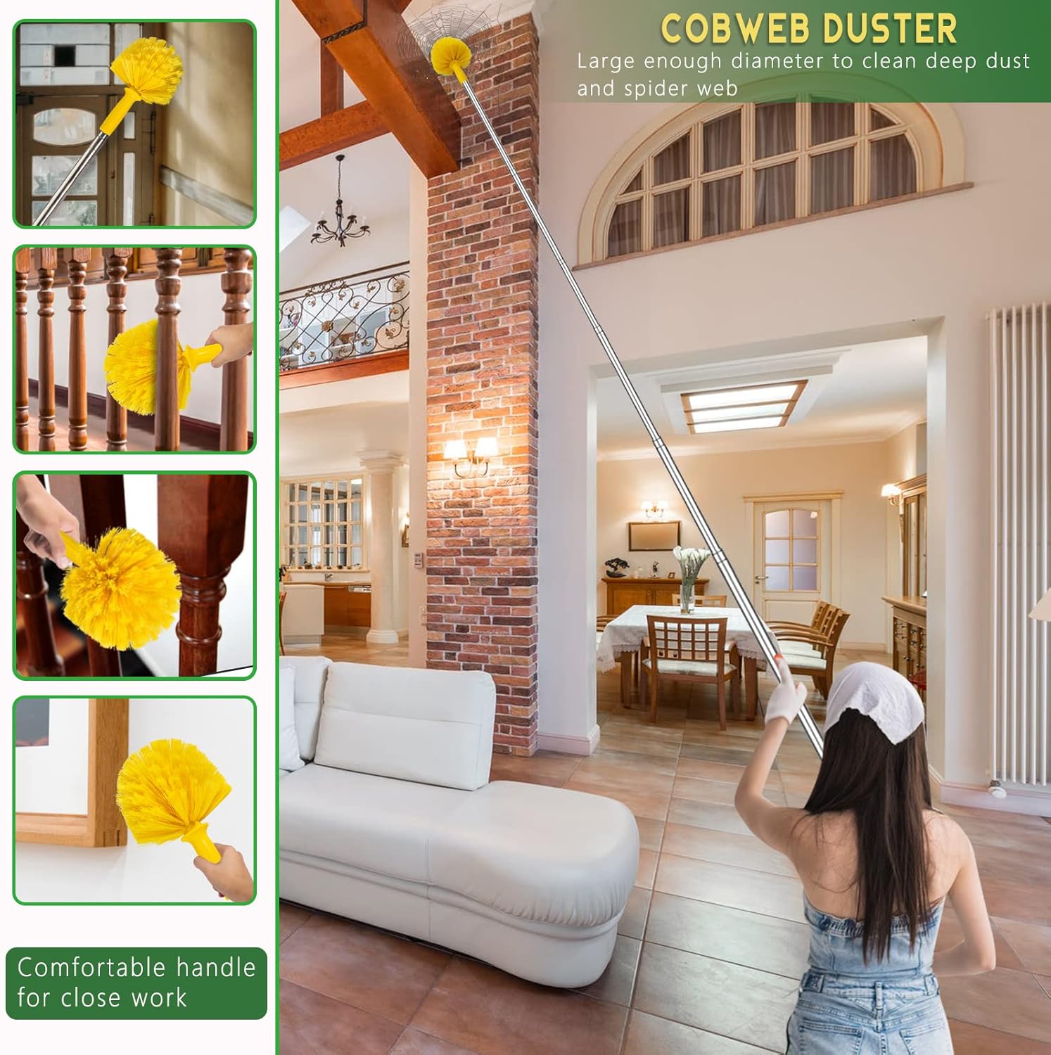 17 Foot High Reach Duster Kit with 2-to-9 Foot Extension Pole, Newliton 3-in-1 High Ceiling