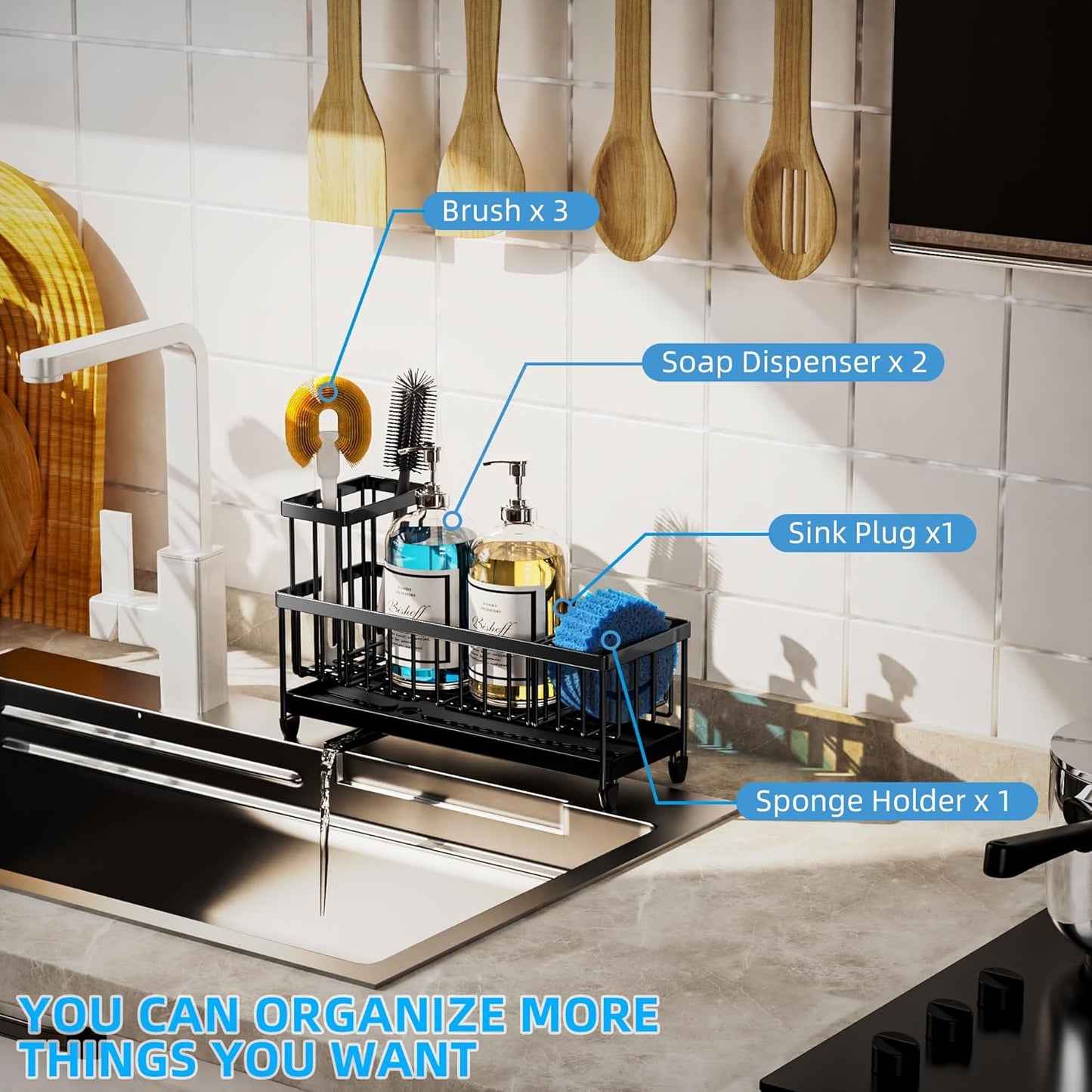Moforoco Extra Large Sponge Holder for Kitchen Sink Organizer Caddy, Dish Brush Scrubber
