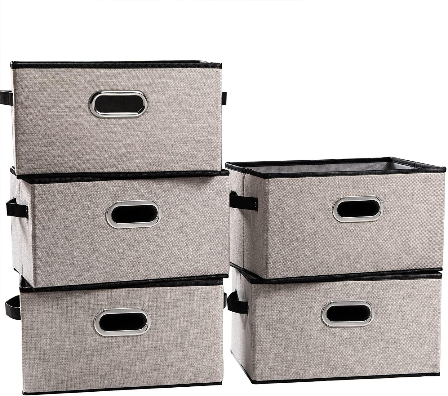 PRANDOM Large Fodable Storage Bins for Closet [5-pack] Decorative Linen Fabric Storage Bins Cubes