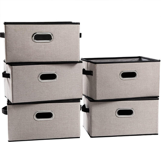 PRANDOM Large Fodable Storage Bins for Closet [5-pack] Decorative Linen Fabric Storage Bins Cubes