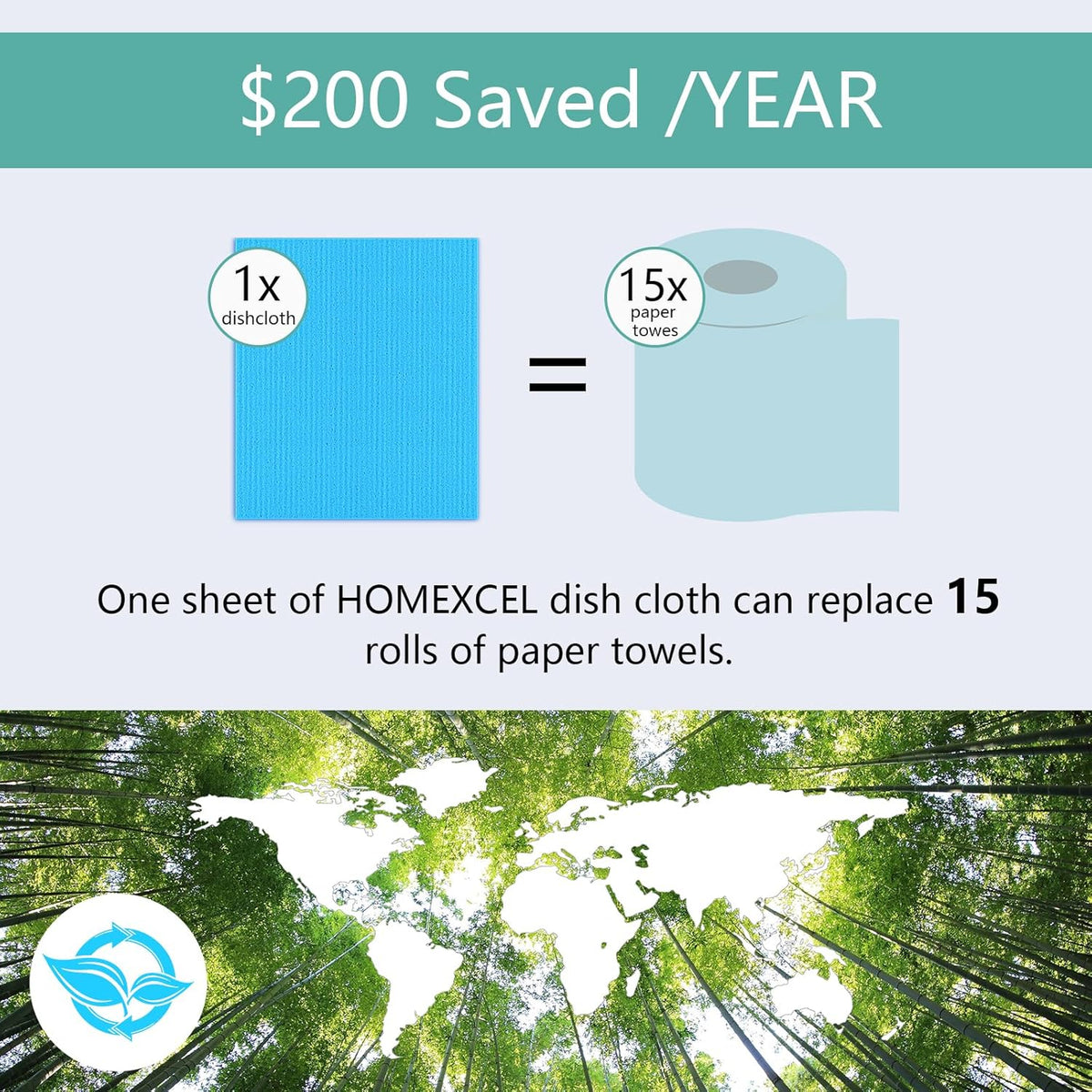 HOMEXCEL Swedish Dishcloths for Kitchen 20 Pack, Sponge Dish Cloth for Counters & Washing Dishes