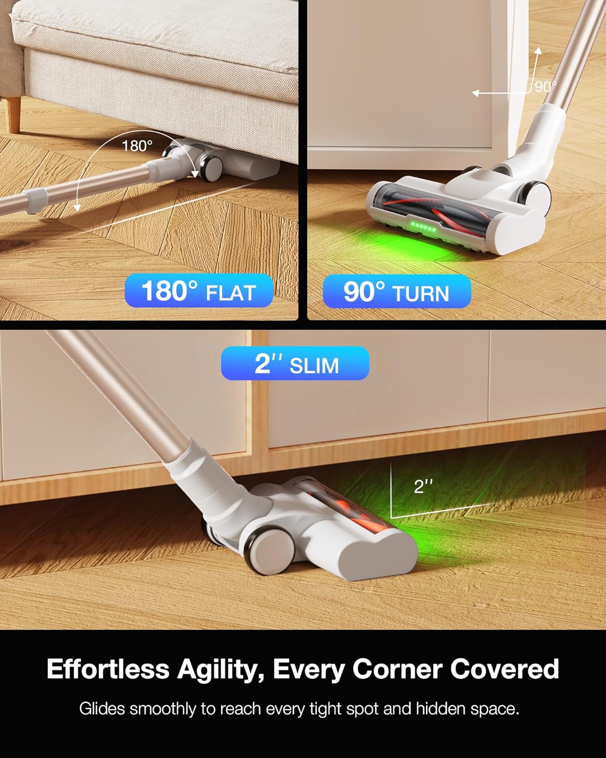 Cordless Stick Vacuum Cleaner for Home, Lightweight Rechargeable Vacuum with 55min Runtime