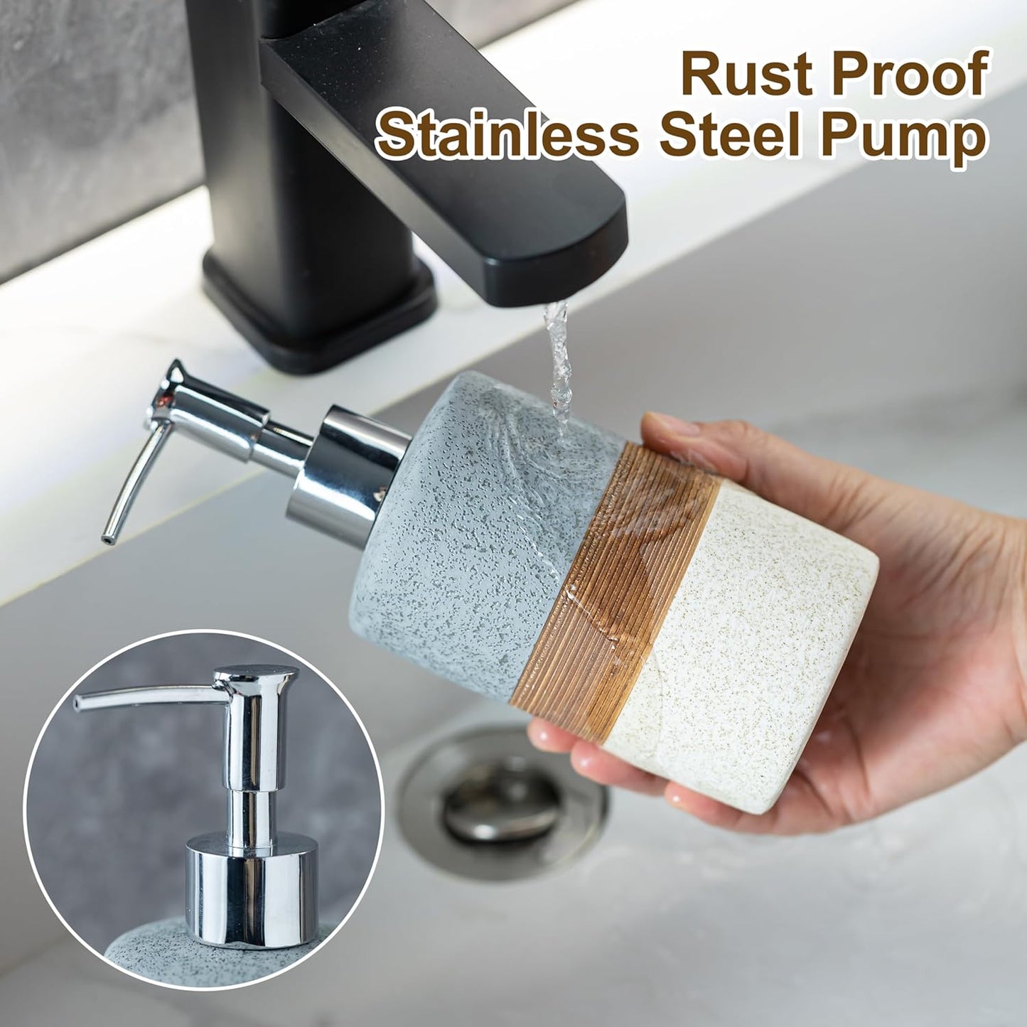 Ceramic Soap Dispenser Set for Hand Soap, Shampoo, Dish Soap, Conditioner, Bathroom & Kitchen