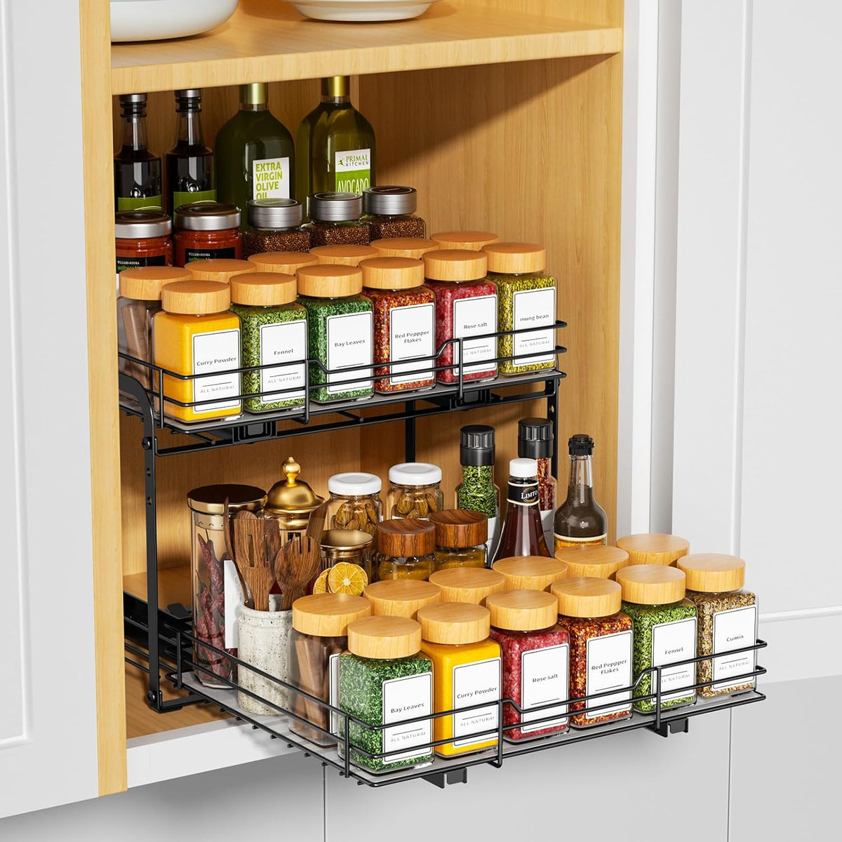 RCHYFEED Spice Organization for Cabinet,2 Tier Pull out Spice Rack Organizer for Inside Cabinets &