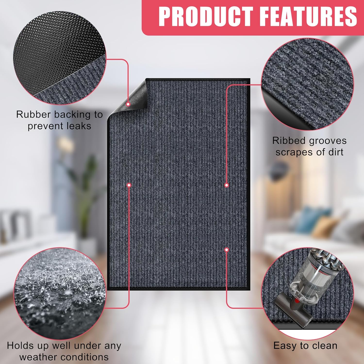 Kuyal Front Door Mat, 3'x10' Indoor Outdoor Entrance, Commercial Floor Inside Outside Entrance